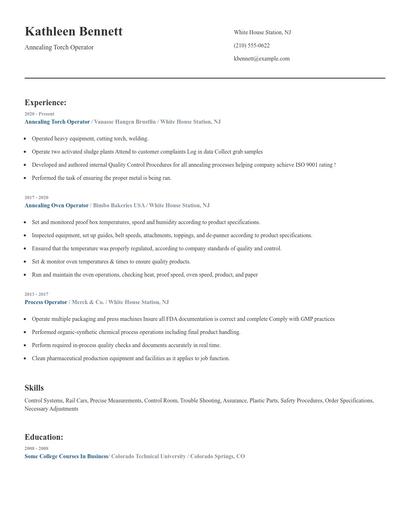 Annealing Torch Operator Resume