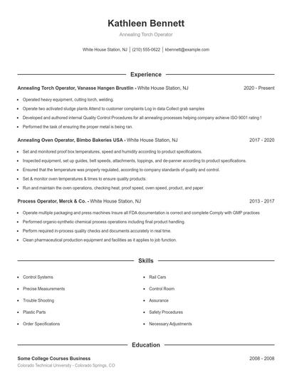Annealing Torch Operator Resume