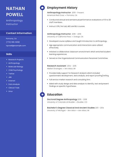 Anthropology Instructor Resume