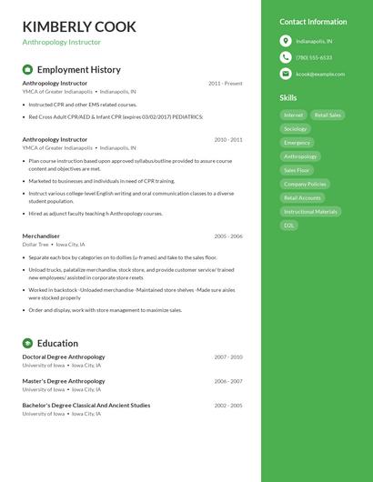 Anthropology Instructor Resume