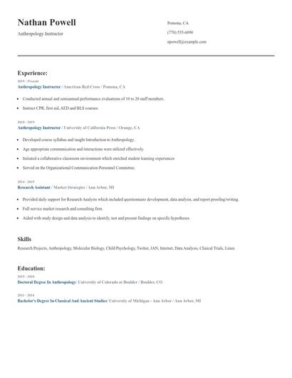 Anthropology Instructor Resume