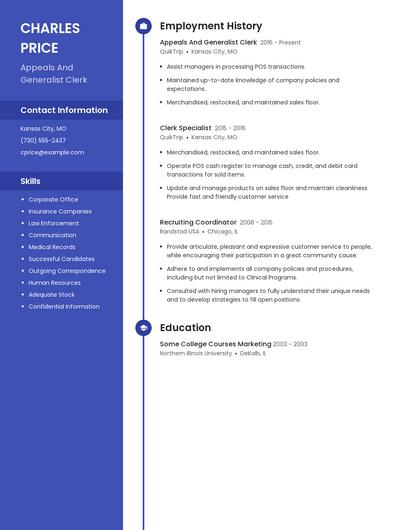 Appeals And Generalist Clerk Resume