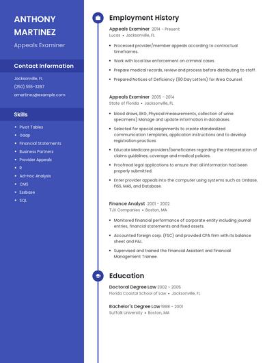 Appeals Examiner Resume