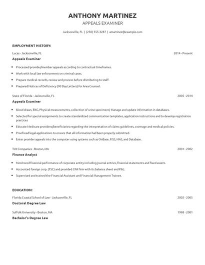 Appeals Examiner Resume
