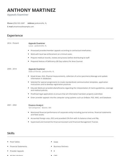 Appeals Examiner Resume