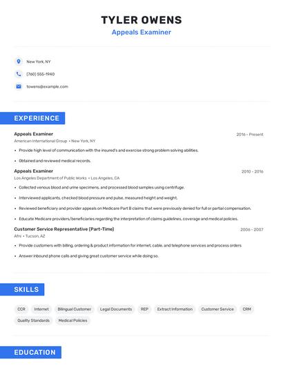 Appeals Examiner Resume