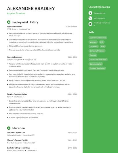 Appeals Examiner Resume