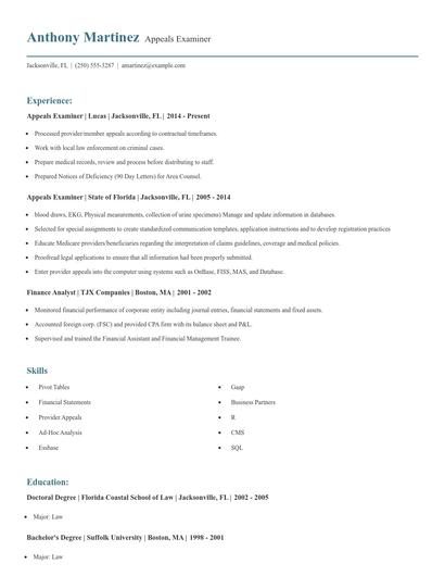 Appeals Examiner Resume