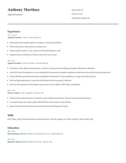 Appeals Examiner Resume