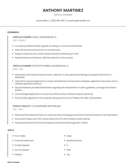 Appeals Examiner Resume