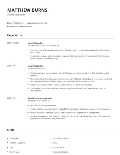 Apple Inspector Resume
