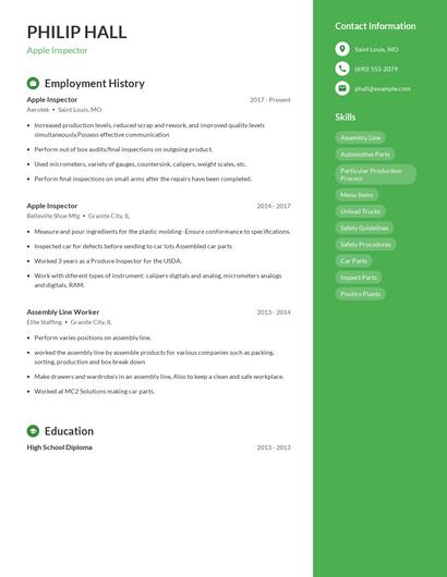 Apple Inspector Resume