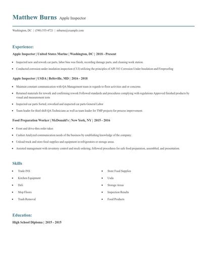 Apple Inspector Resume