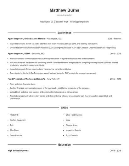 Apple Inspector Resume