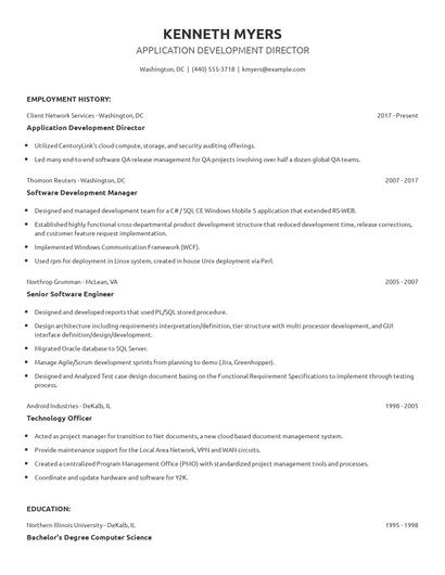 Application Development Director Resume