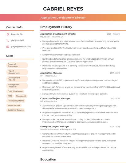 Application Development Director Resume