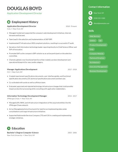 Application Development Director Resume