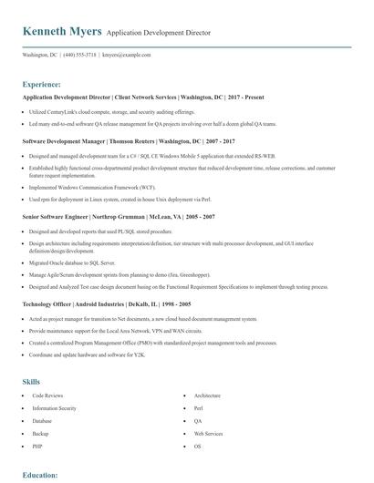 Application Development Director Resume