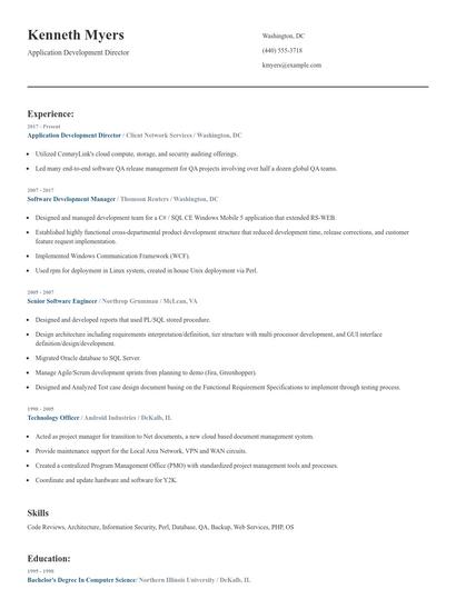 Application Development Director Resume
