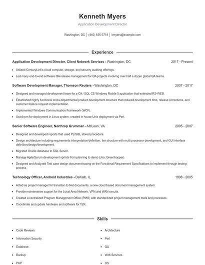 Application Development Director Resume