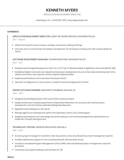 Application Development Director Resume