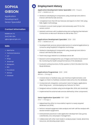 Application Development Senior Specialist Resume