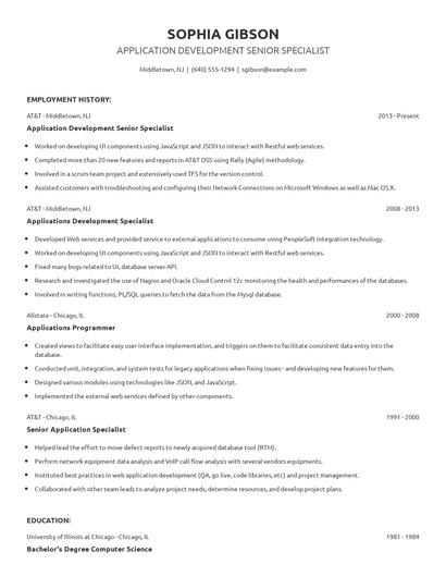 Application Development Senior Specialist Resume