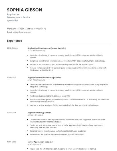 Application Development Senior Specialist Resume