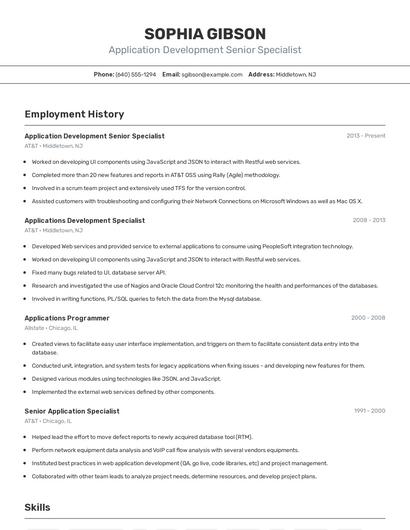 Application Development Senior Specialist Resume