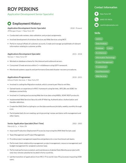 Application Development Senior Specialist Resume
