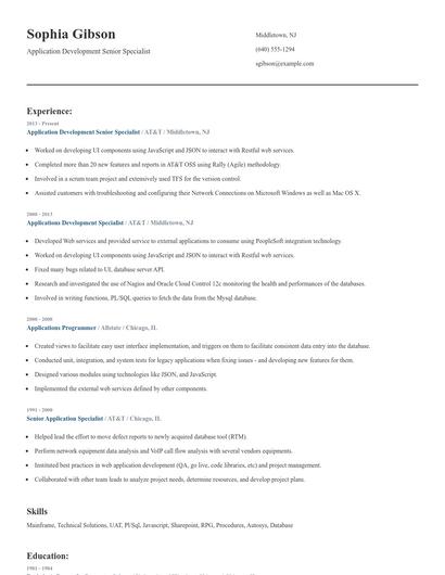 Application Development Senior Specialist Resume