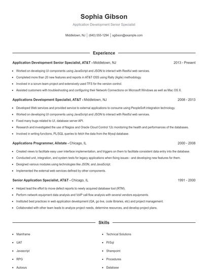 Application Development Senior Specialist Resume