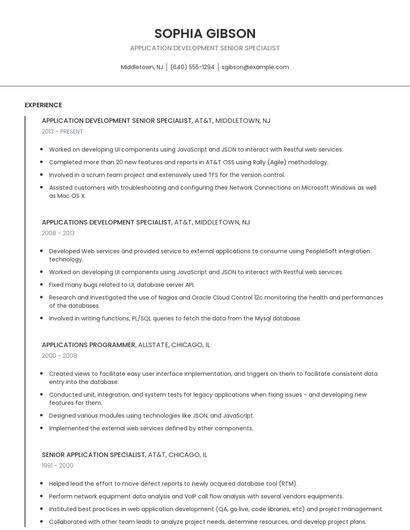 Application Development Senior Specialist Resume