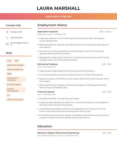 Application Engineer Resume