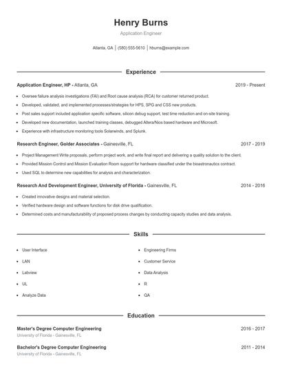 Application Engineer Resume
