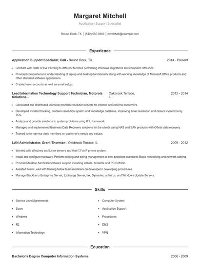 Application Support Specialist Resume