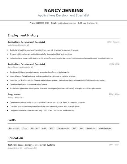 Applications Development Specialist Resume