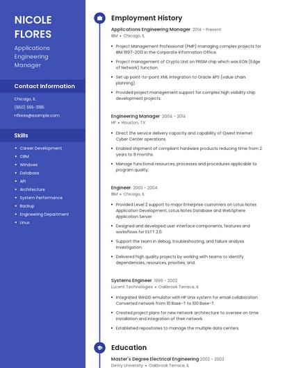 Applications Engineering Manager Resume