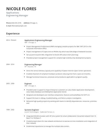 Applications Engineering Manager Resume
