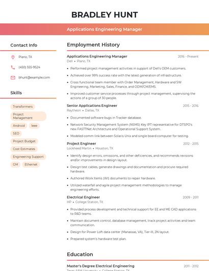 Applications Engineering Manager Resume