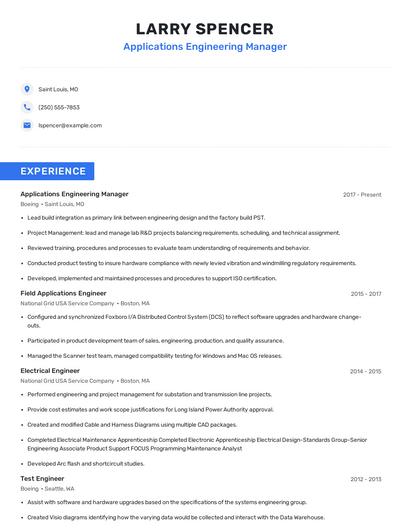 Applications Engineering Manager Resume