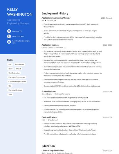 Applications Engineering Manager Resume