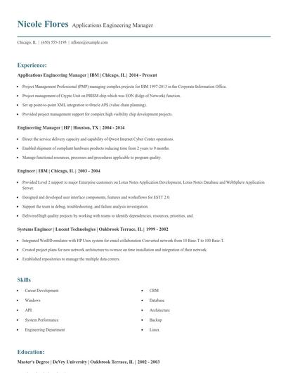 Applications Engineering Manager Resume