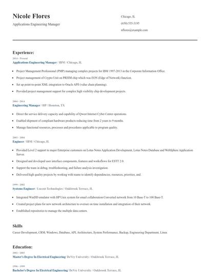 Applications Engineering Manager Resume