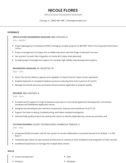 Applications Engineering Manager Resume