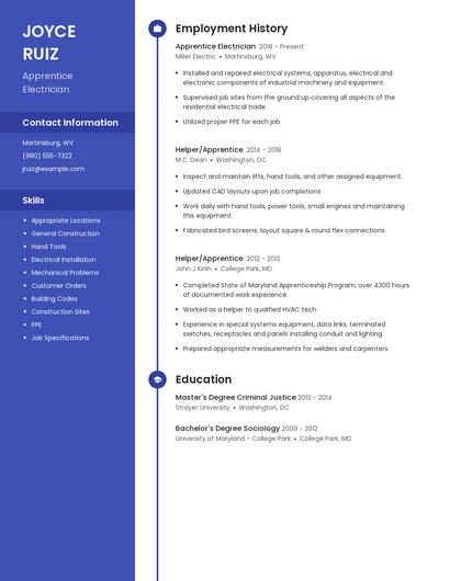 Apprentice Electrician Resume