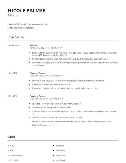 Arborist Resume