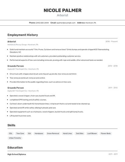 Arborist Resume