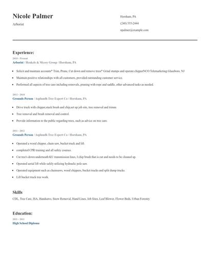 Arborist Resume