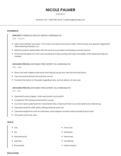 Arborist Resume